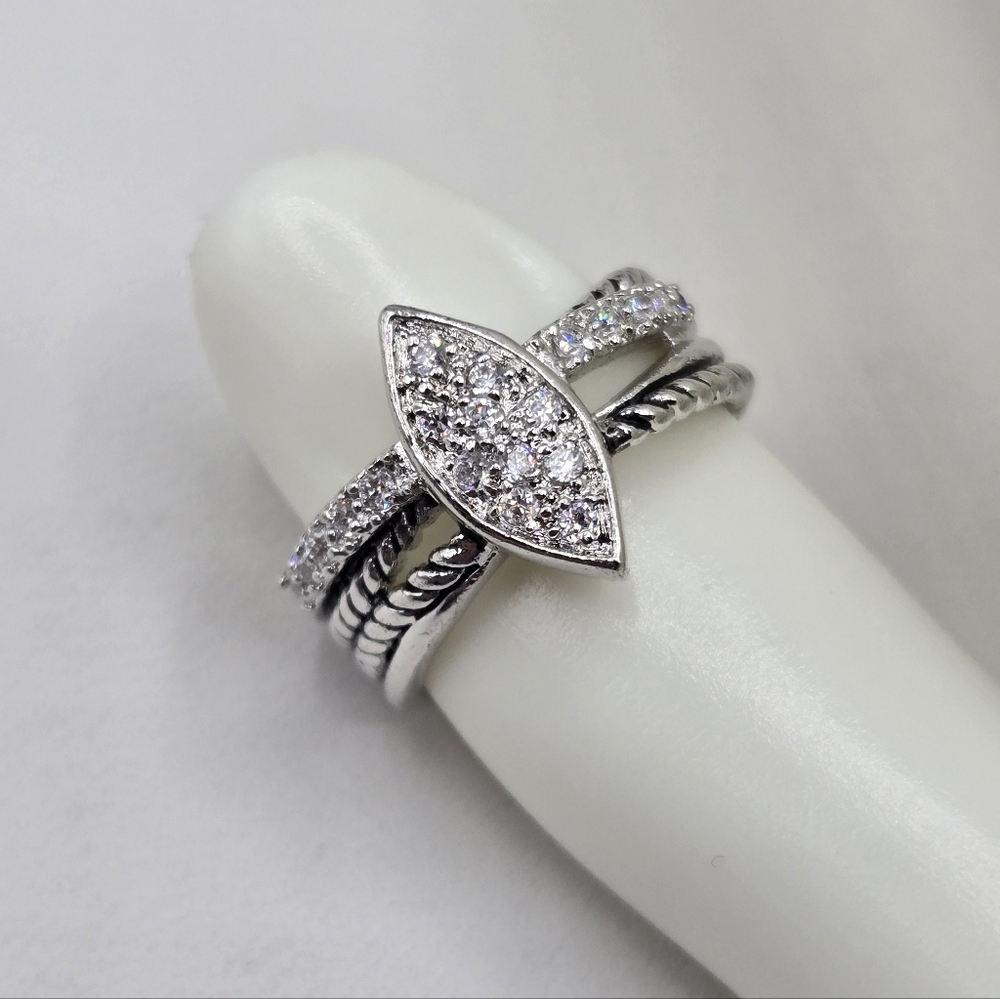 Swarovski Crystal Elements Silver Statement Ring Marquise Size 7 Bridal  123